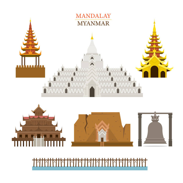 Mandalay, Myanmar, bâtiment d’Architecture monuments - Vecteur, image