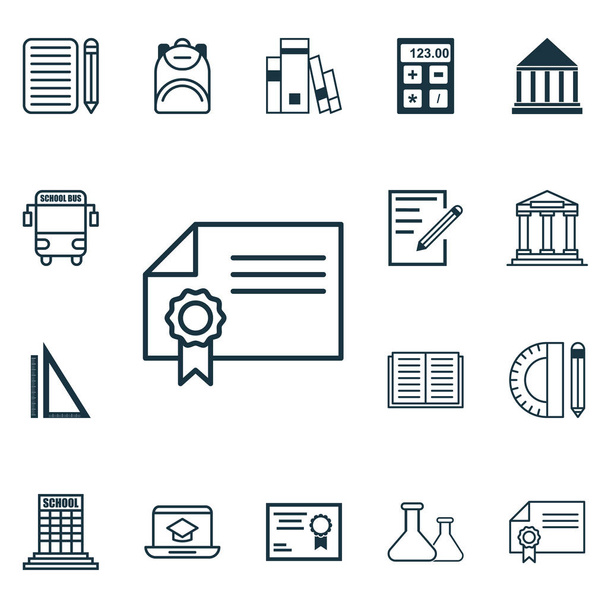 Set Of 16 Education Icons. Includes Diploma, Certificate, Electronic Tool And Other Symbols. Beautiful Design Elements. - Vector, Image