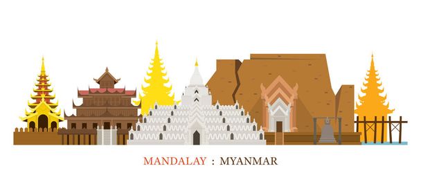 Mandalay, Myanmar Arquitectura Monumentos Skyline
 - Vector, imagen