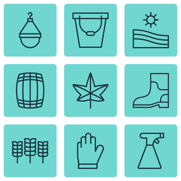Set Of 9 Plant Icons. Includes Pail, Cask, Meadow And Other Symbols. Beautiful Design Elements. - Vector, Image
