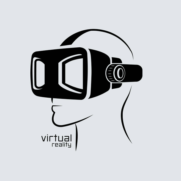 Virtual reality logo, flat design, vector, icon,  black & white, - Vector, Image