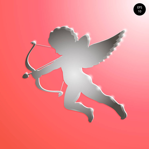 Carte vectorielle Saint-Valentin. Cupidon silhouette grise sur fond dégradé rouge. Résistance au verre de Cupidon
 - Vecteur, image