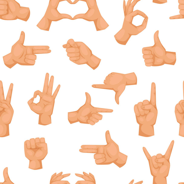 Hands showing deaf-mute different gestures human seamless pattern arm vector illusstration. - Вектор,изображение