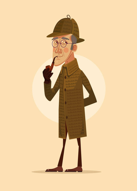 Detective man character smoking pipe. Vector flat cartoon illustration - Vektör, Görsel