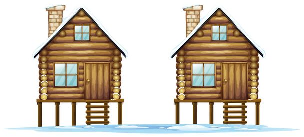 Twee houten hutten op het veld - Vector, afbeelding