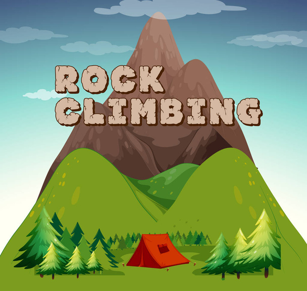 Camping escena con palabra escalada en roca
 - Vector, Imagen