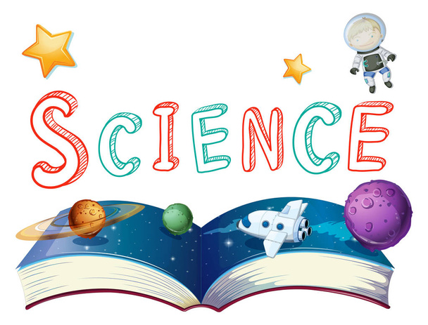 Книга науки с планетами и астронавтом
 - Вектор,изображение