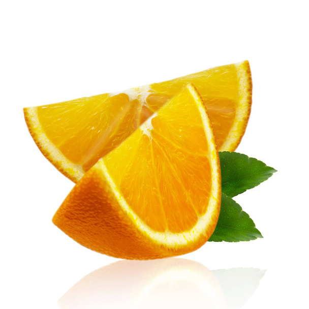 Orange fruit slice isolated on white background, Clipping path - Фото, изображение