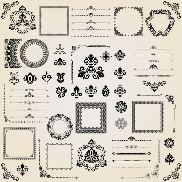 Vintage Set of Vector Horizontal, Square and Round Elements - Vector, Image
