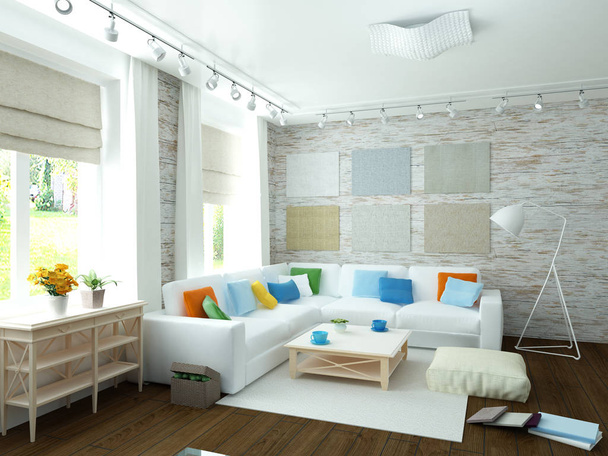 moderne witte woonkamer - Foto, afbeelding