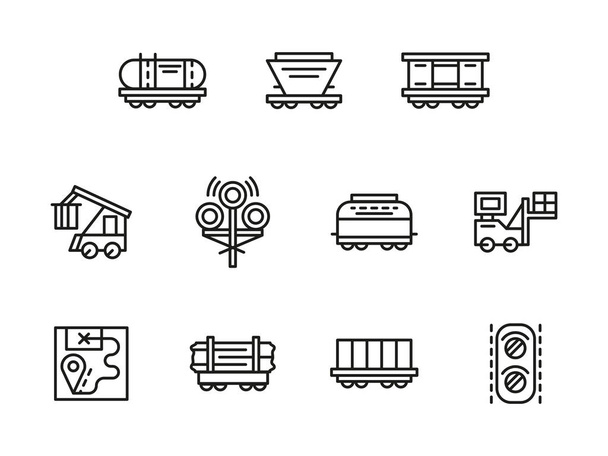 Railroad logistics black line vector icons set - Vettoriali, immagini