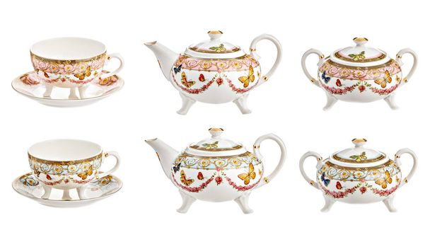 Tasse en porcelaine pour thé et assiettes
 - Photo, image