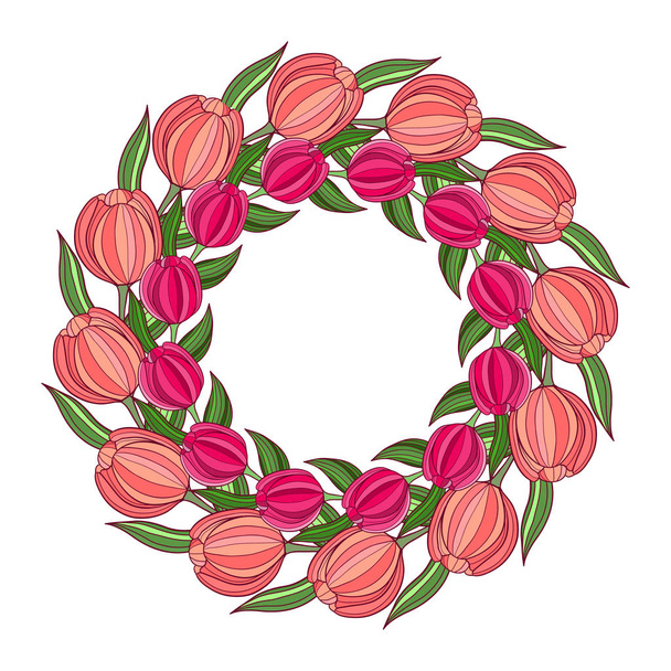 Decorative spring frame with wreath of tulips - Vector, afbeelding