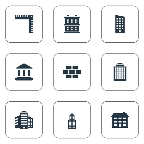 Set Of 9 Simple Structure Icons. Can Be Found Such Elements As Length, School, Structure And Other. - Vector, Image
