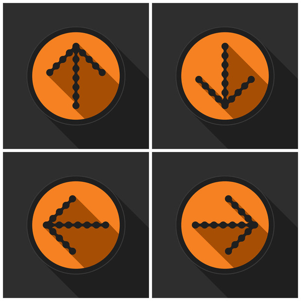 vier oranje ronde - zwarte pijlen en schaduwen - Vector, afbeelding