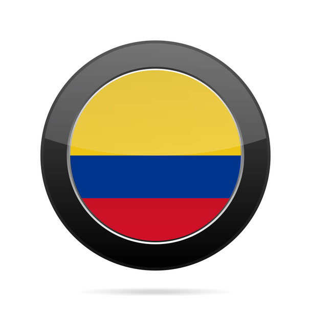 Bandera de Colombia. Brillante botón redondo negro
. - Vector, Imagen