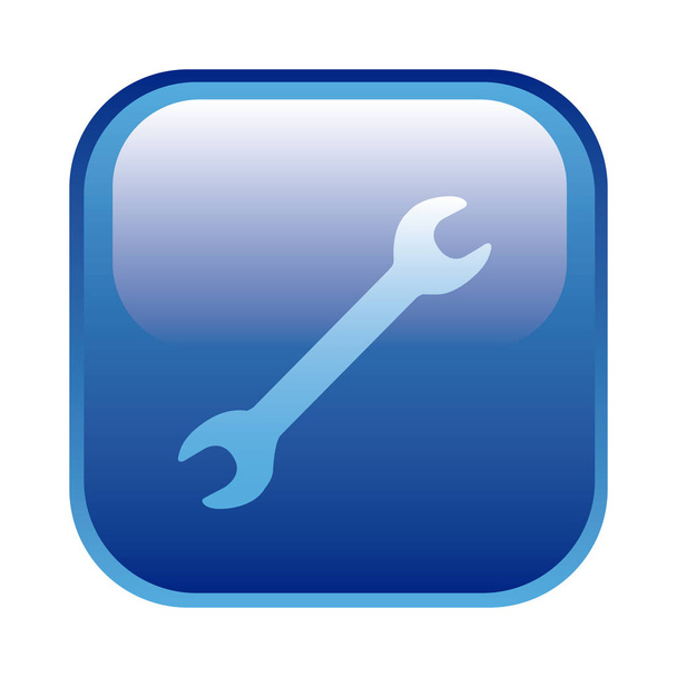 marco cuadrado azul con icono de herramienta de llave inglesa
 - Vector, Imagen