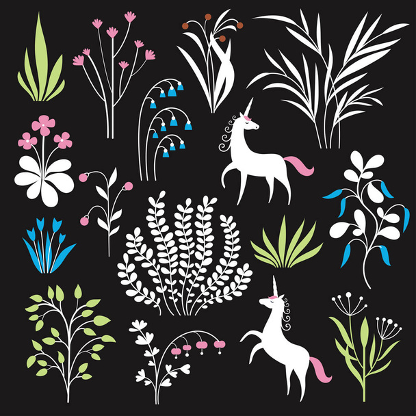  pattern with  leaves, unicorns  - Vektor, obrázek