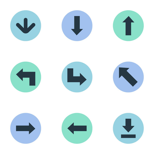 Set van 9 eenvoudige pijlen iconen. Kan worden gevonden elementen zoals de naar beneden wijzende, Pointer, laat neer en andere. - Vector, afbeelding