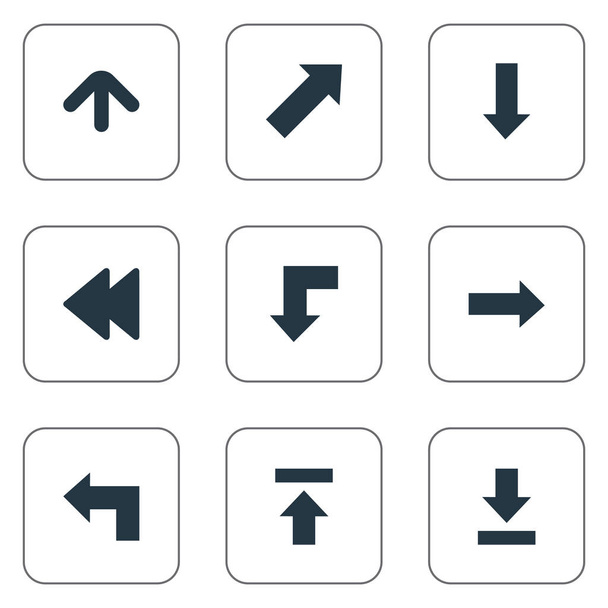 Set Of 9 Simple Pointer Icons. Can Be Found Such Elements As Indicator, Rearward, Upward Direction And Other. - Vector, afbeelding