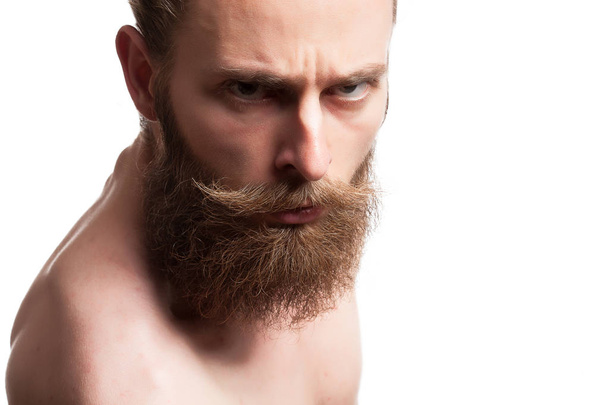 Крутой бородатый парень на белом фоне
 - Фото, изображение
