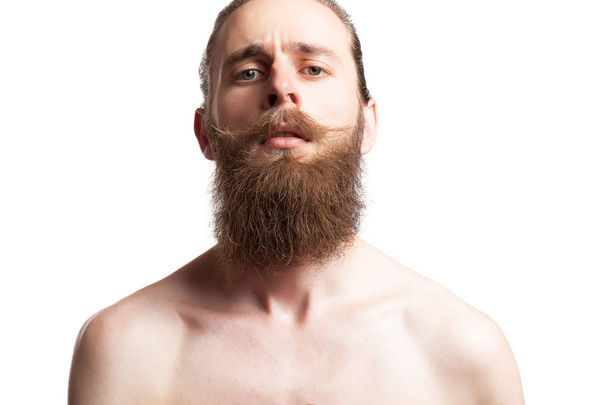 Hipster dragen van een lange baard op witte achtergrond - Foto, afbeelding