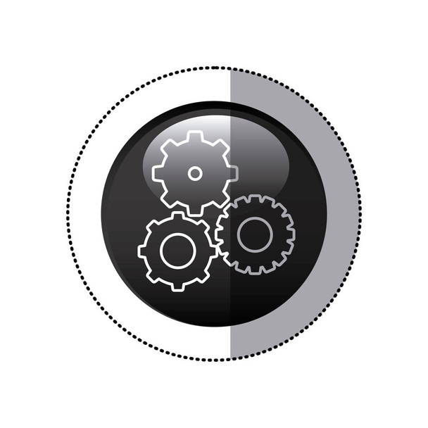 sticker black circular frame with pinions set icon - Vector, Image