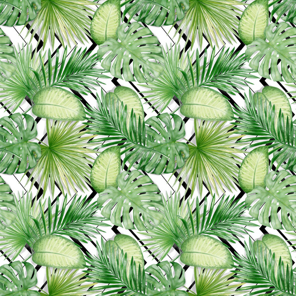 nahtlose Aquarell exotische Blätter Muster - Foto, Bild
