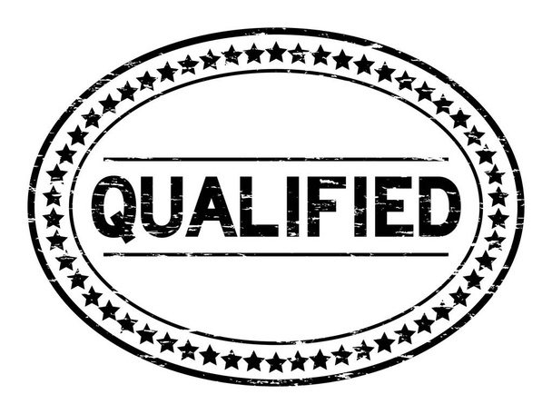 Grunge preto qualificado selo de borracha oval no fundo branco
 - Vetor, Imagem