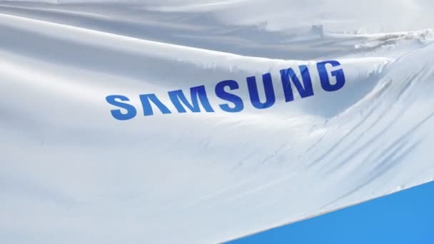 Samsung company flag in slow motion, editorial animation - Felvétel, videó