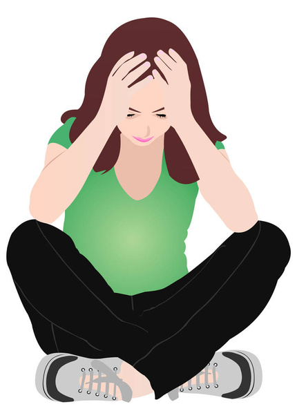 Girl sitting in depression - Vector, Image