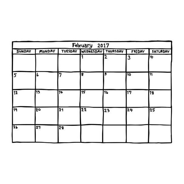 calendario febbraio 2017 - schizzo illustrazione vettoriale disegnato a mano con linee nere, isolato su sfondo bianco
 - Vettoriali, immagini