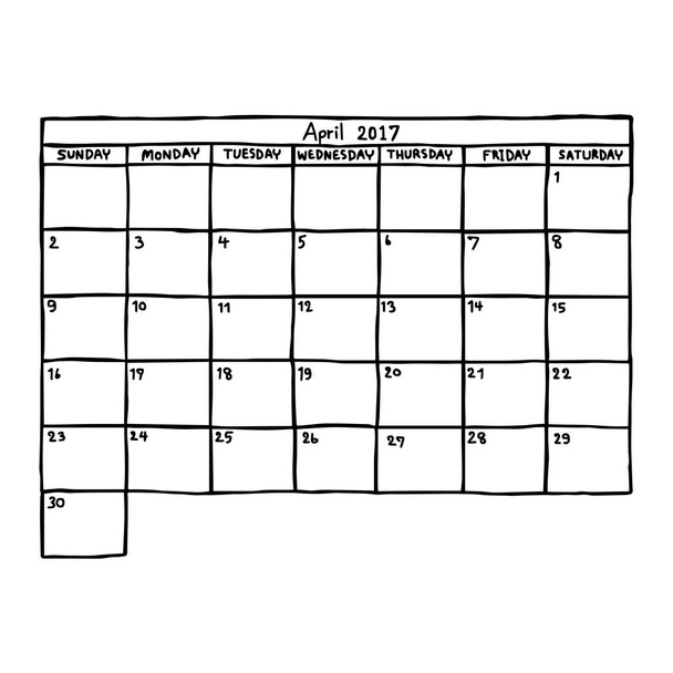 calendrier avril 2017 - croquis vectoriel d'illustration dessiné à la main avec des lignes noires, isolé sur fond blanc
 - Vecteur, image