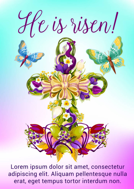 Cruz de flor de Pascua con diseño de tarjeta de felicitación de huevo
 - Vector, Imagen