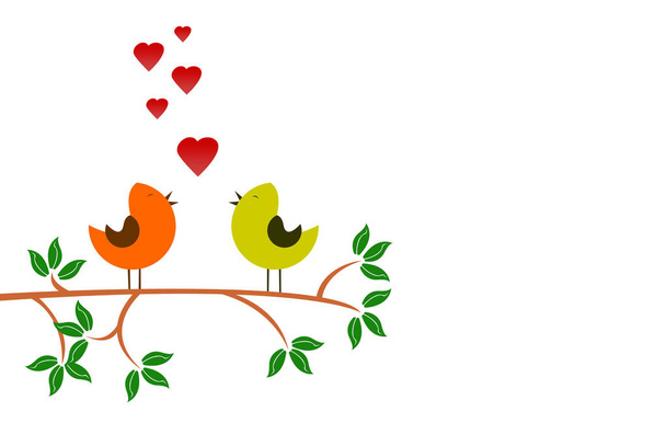 On a tree branch, two love birds drawing - Foto, Imagem