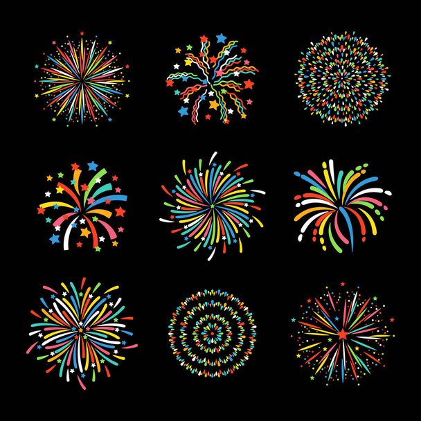 Feuerwerk verschiedene Formen bunte festliche Vektor. - Vektor, Bild