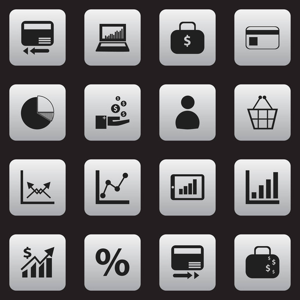 Set de 16 iconos estadísticos editables. Incluye símbolos como porcentaje, esquema, diagrama de círculo y más. Puede ser utilizado para el diseño de la tela, móvil, interfaz de usuario e infografía
. - Vector, imagen
