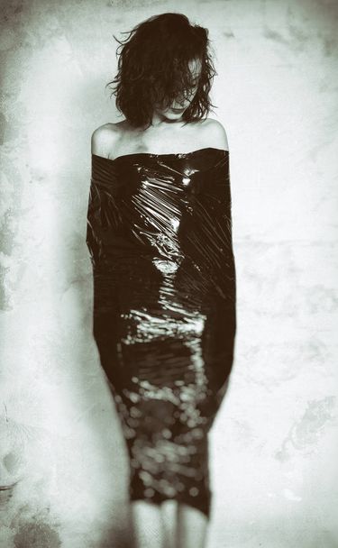 Girl  in black foil    - Photo, Image