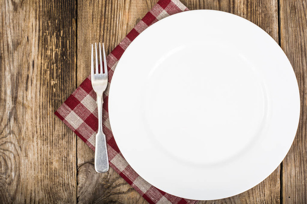 White plate and napkin Serving linen, menu - Zdjęcie, obraz