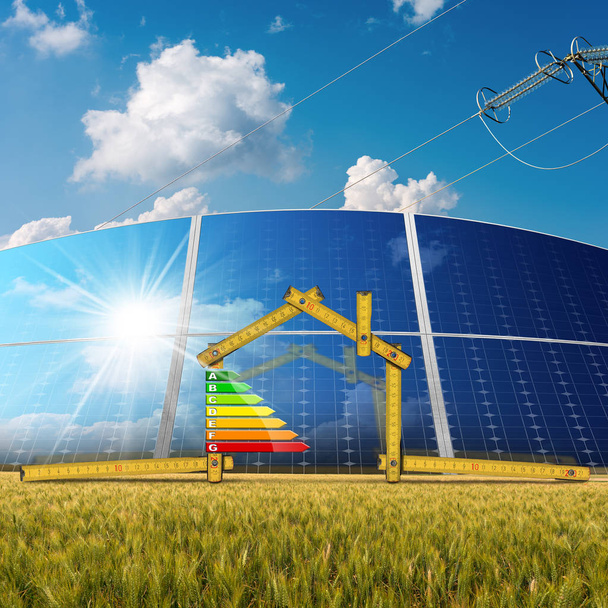 Eficiencia energética - Casa con paneles solares
 - Foto, Imagen