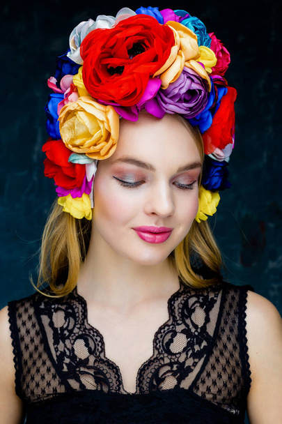 Woman in floral wreath - Photo, Image