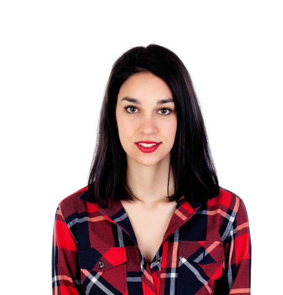 Fiatal nő, piros kockás ing - Fotó, kép