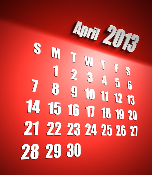 Calendar 2013 april red background - Photo, image