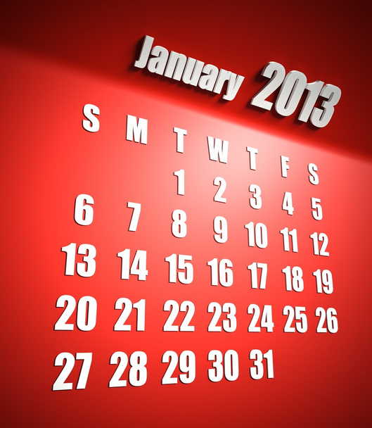Calendar 2013 january red background - Foto, imagen