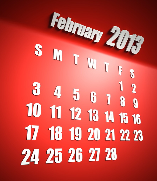 Calendar 2013 february red background - Zdjęcie, obraz