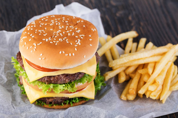 burger and french fries - Photo, Image