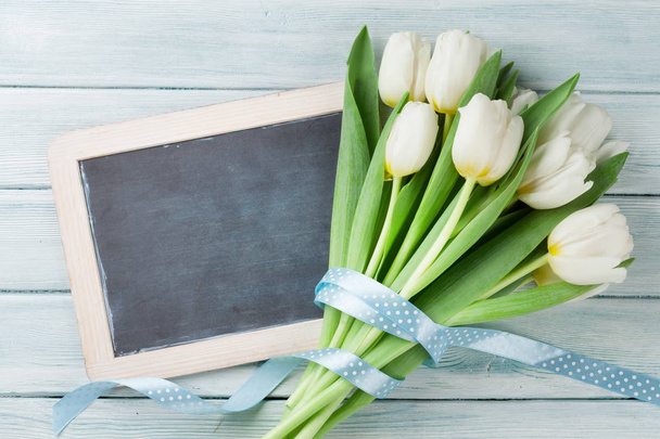 White tulips bouquet and chalkboard - Photo, Image