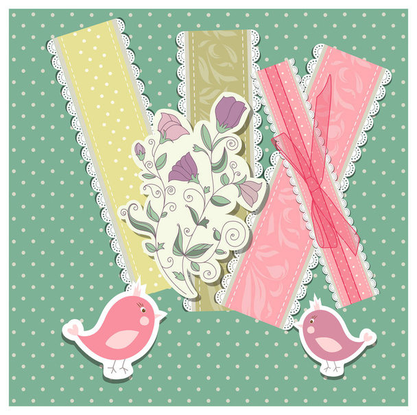  scrapbooking template with flowers and birds - Vector, Image