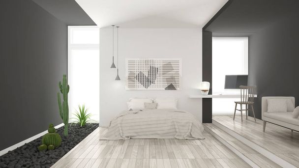 Escandinávia minimalista branco e cinza quarto com suculento ga
 - Foto, Imagem