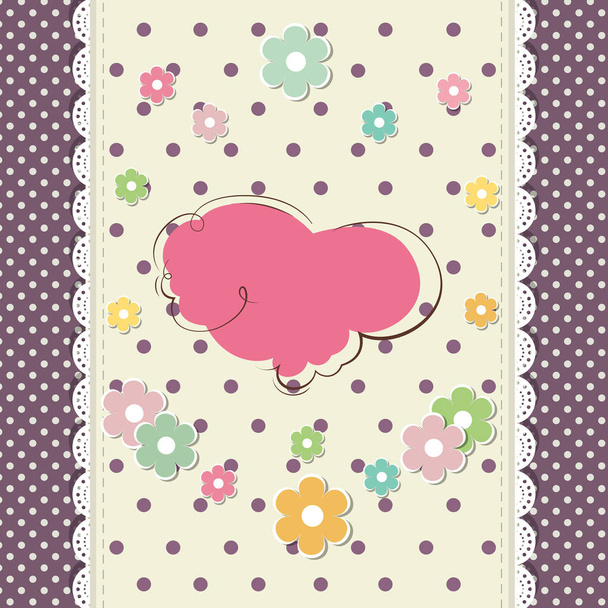 vintage greeting card with pink cloud - Vector, Image